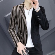 Fashion Slim Fit Blue Man Suits And Blazers Thin Striped Coats Elegant Spring Clothes Menswear Jacke