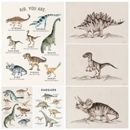 Vintage Dinosaur Chart Posters Extinct Animals Science Educational Prints Canvas Painting Wall Art P