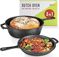 Modern Innovations 2-in-1 Dutch Oven, Cast Iron Pan (3.2QT) and Cast Iron Skillet (1.6QT) Combo, Cast Iron Pan with Lid, Preseasoned Cast Iron Pots and Pans Set, RV or Lodge Camping Cast Iron Set