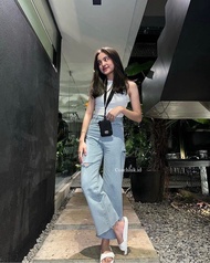 Coachluk - Celana Kulot Jeans Highwaist Jeans Loose Wanita Korea Unfinished Ripped Sobek Paha Lutut