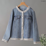 71-1074 Lady and the Trim Round Neck Denim Jacket Bust 40-50 Inches