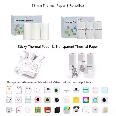 50mmx3.7m Mini Printer Color Transparent Sticker For Phomemo/Memoking M02/T02 Mini Printer For Photo