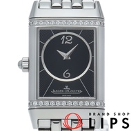 二手積家 Reverso Duetto Classic 腕錶，鑲鑽錶圈，型號 Q2568102/256.8.75，不鏽鋼材質，女錶，銀/黑錶盤，拋光處理，成色極佳