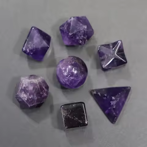 7pcs Natural Stone Amethyst Lazurite Lapis Lazuli Polyhedral Game Dice Set DND Role Playing Bag For 