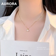 AURORA Real 925 Silver Simple Natural Freshwater Pearl Necklace Pendant Temperament Jewelry DS925-4