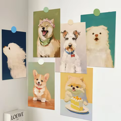 20pcs Cat and Dog Oil Painting Style Postcards Dorm Room Bedroom Wall Animal Cards Decorative Messag