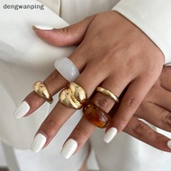 [DWP] 4Pcs Y2K Boho Wide Resin Acrylic Rings Set, Silver Drop Finger Jewelry 中