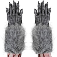 Skeleteen Werewolf Hand Costume Gloves - Grey Hairy Wolf Claw Hands Paws Monster Costume Accessories