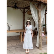 60338L _ Large Size Linglong Chunxi Korean Style Gaozhi Top+Half Skirt Two-Piece Pure Cotton Embroid