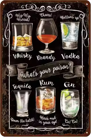 Vintage Classic Menu Cocktail Tin Sign, Metal Recipe Sign Bar Home Decor