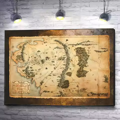 Vintage Middle-Earth Maps Map Canvas Painting Retro Middle-earth Map Canvas Abstract Wall Art Pictur