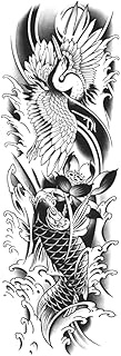 Temporary Tattoo,Flying Crane Carp Lotus,Lotus Tattoos,Real Tattoo Look,Water-Resistant,Lasts 1-2 We