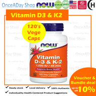 PROMO Now Foods, Vitamin D3 &amp; K2, 120 Veg Capsules (Vitamin D3 K2 D-3 K-2 1000iu 45mcg Once A Day Shop, Bone, Calcium Absorption, joint, immunity)