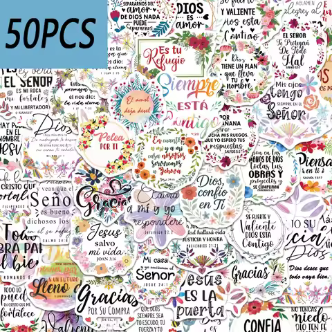 50pcs Spanish motivational quote stickers, decorate makeup cases, tablet cases, helmets, waterproof 