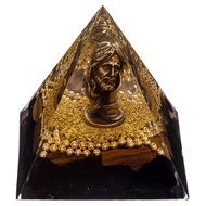 FENGSHUI-CAISHEN Mini Jesus Figurine in Healing Crystal Orgone Pyramid - Obsidian Tiger's Eye with T