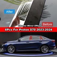 6Pcs Glossy Chrome PC Material Mirror Effect Car Door Window Center Middle B C Pillar Post Column Cover Trim Sticker For Proton S70 2023 2024 2025