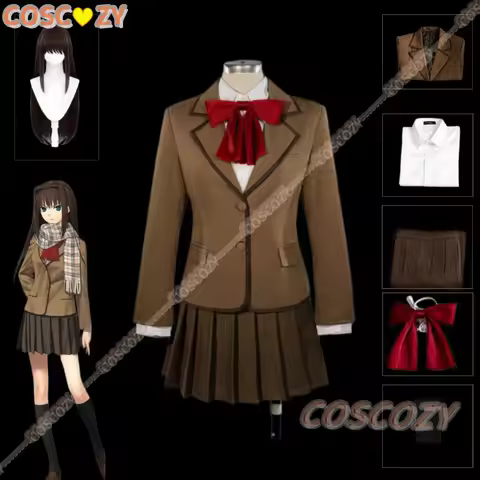 Anime Mahoutsukai No Yono Aozaki Aoko Cosplay Costume Wig Uniform Brown Blazer & Pleated Skirt Set S