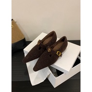 Fashionable Women's Shoes 2025 Inner Heightened Pointed Toe Plush Fur Shoes Autumn Winter Korean Ver