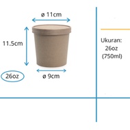 Brown Kraft Paper Cup 26 oz + Lid Food Grade Soup Cup + Lid/ 25 Pcs