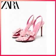 ZARA New Women's Shoes Pink Flower Decorated High Heel Sandals