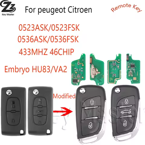 Zz-Store 433ASK/FSK CE0523/CE0536 ID46 PCF7941/PCF7961 Car Remote Key For Citroen C1 C2 C3 C4 C5 Pic