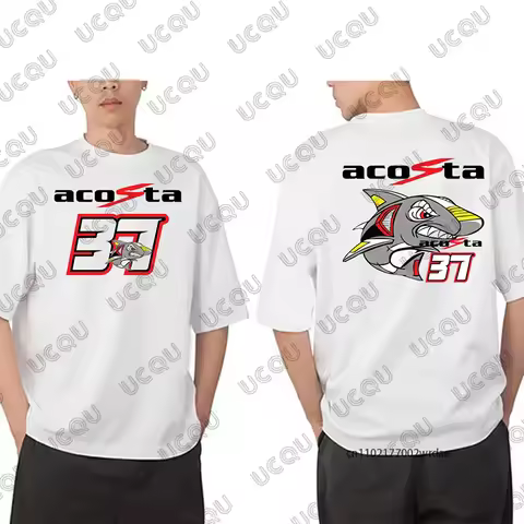 Pedro Acosta #37 Shark 37 GP Race Riding T-Shirt For Men Summer Short Sleeve Sport Casual White Tees