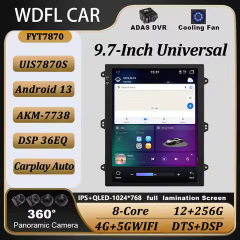FYT7870 9.7inch Carplay Android 13 auto 2Din Radio Multimedia Stereo GPS For Tesla Style Volkswagen 
