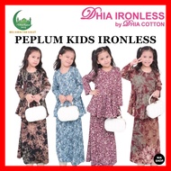 Raya 2024 Dhia Cotton Ironless Peplum Kids Saiz 2 - 12 Baju Kurung Budak Tanpa Gosok Sedondon Ibu Dan Anak 220224