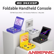Anbernic RG34XXSP konsol permainan genggam retro boleh lipat dengan penutup flip dan dua joystick, m