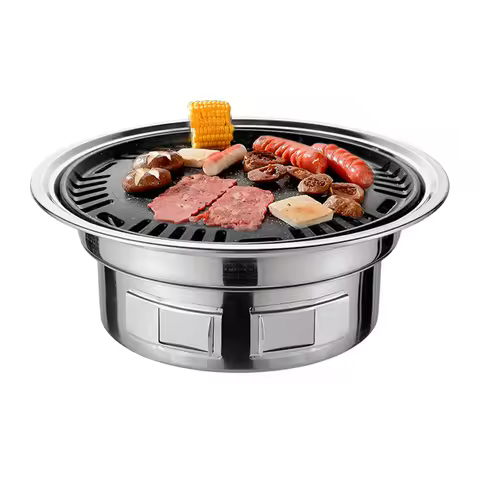 13 Inch Korean BBQ Grill Multifunctional Charcoal Barbecue Grill Round Camping Stove Tabletop Smoker