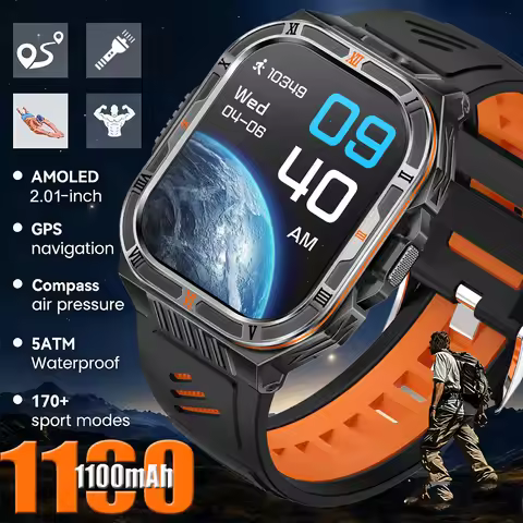 T-REX3 ULTRA New GPS Smart Watches 1100Mah Battery Compass 5ATM Waterproof Tactics Sport Flashlight 