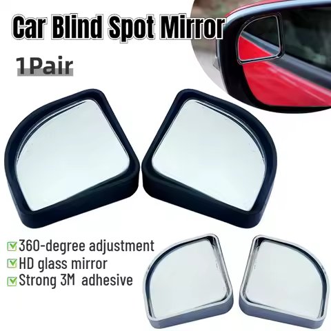 1Pair Car Blind Spot Mirror Adjustable HD Glass Wide Angle Dead Zone Auxiliary Mirror with ABS Housi