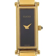 二手 Gucci 1500L 鍍金石英錶，模擬顯示，黑色錶盤，女士款。