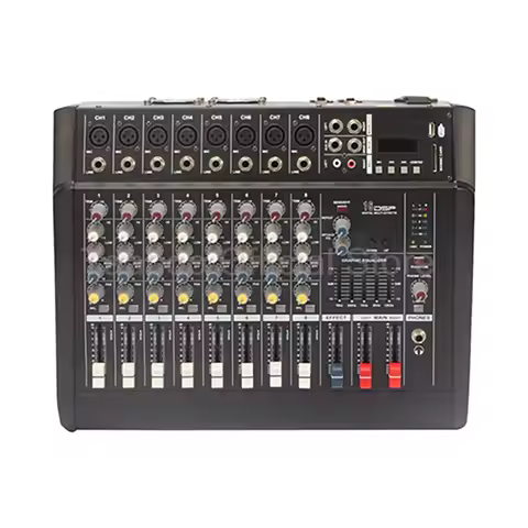 8 Channels Professional Audio Mixer 500W Digital Mixing Console 16 Effect EQ Sound Board 48V Bluetoo