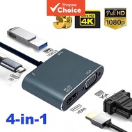 4-in-1 Type-C to 4K HD VGA USB Port Hub Digital AV PD Charging Port for PC Laptop Adapter 4-dalam-1 