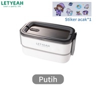 LetYeah 2 Layers Kotak Makan Siang Siswa 1600ml/DIY Sticker Lunch Box Putih