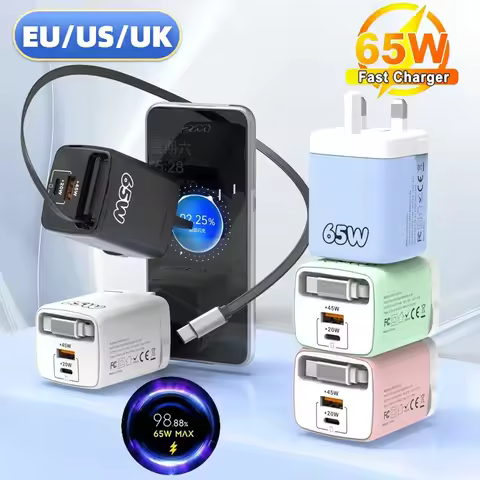 New PD65W Fast Charging Charger With 70CM Extension Cable PD20W USB45W Multi Port Travel Mobile Phon