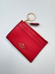 COACH 卡包88250 大紅色顆粒紋 YKK拉鍊 鑰匙扣圈 零錢袋 10x7