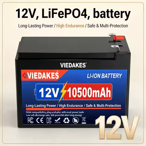 VIEDAKES 12V LiFePO4 Battery 3S7P 10.5Ah 100% Real Capacity with Charger for CCTV Monitor Car Fan 12