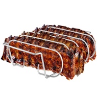 Stainless Steel Roasting StandRib Rack Holds Ribs for Grilling Barbecuing & Smoking - BBQ Rib Rack f
