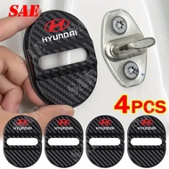 4pcs Hyundai Logo Carbon Fiber Car Door Lock Protection Cover Anti Scratch Door Lock Decoration Acce