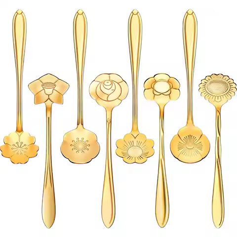 8 Pieces Flower Coffee Tea Spoons Stainless Steel Sugar Spoons Tea Party Flower Fancy Tableware Set
