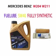 MERCEDES BENZ W204  W211  OIL FILTER + FUELUBE 5W40 FULLY SYNTHETIC  ENGINE OIL
