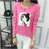 PINK Lady Plain Long Sleeve T-Shirt Woman Female Girl Ladies T Shirt tee T Shirts Cloth Top Blouse O