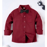 Tween Boys Shirts Long Sleeve Shirts Wedding Uniform Party Shirts With Pocket &Tie Burgundy Size 6-1