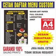 CETAK DAFTAR MENU KAFE ATAU WARUNG DILAMINATING BISA CUSTOM DAN FREE DESIGN