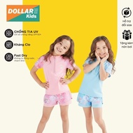 (Hat Included) Girls' short-sleeved swimsuit and shorts with Elsa pattern, sun protection, chlorine 