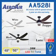 [YEOKA LIGHTS AND BATH] AEROAIR AA528i 48/56 Inch DC Brushless Motor Ceiling Fan with 3 tone LED Light and Remote Control
