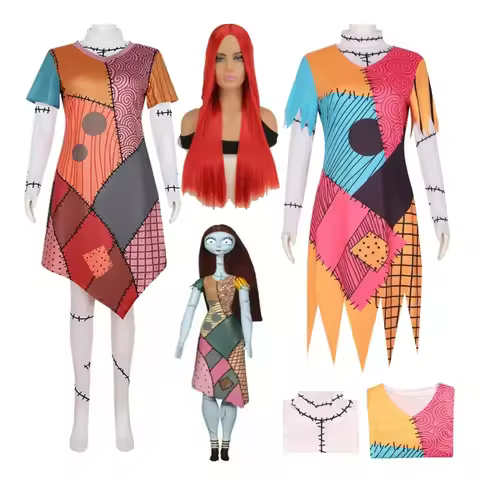 W^The Night Before Christmas Sally Skelington Cosplay Costume Wig Hair Scary Horror Halloween Carniv