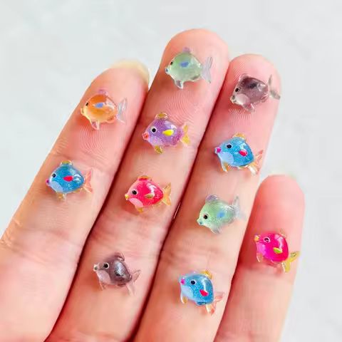 55pieces of cartoon resin mini colored small fish rhinestone 3D decoration DIY production suitable f